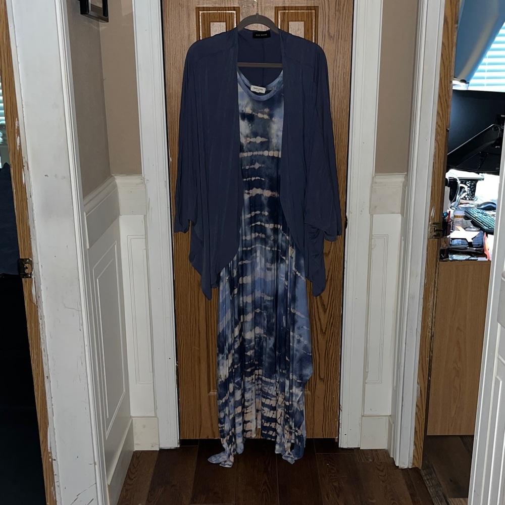 Sweet Lovely Women's Navy Tie-Dye Maxi Dress with Rae Mode  Draped Cardigan